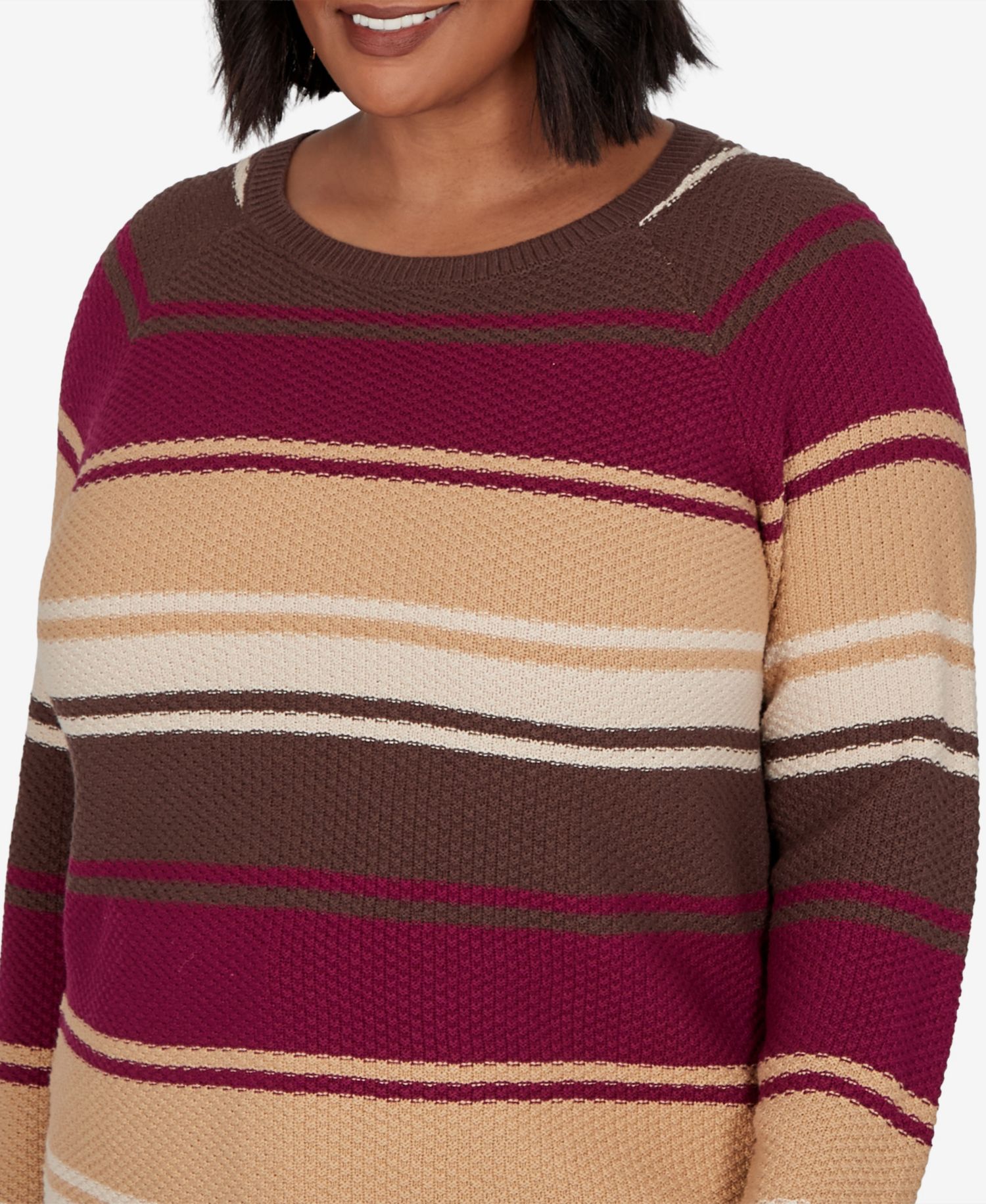 Plus Size Stripe Long-Sleeve Crewneck Pullover