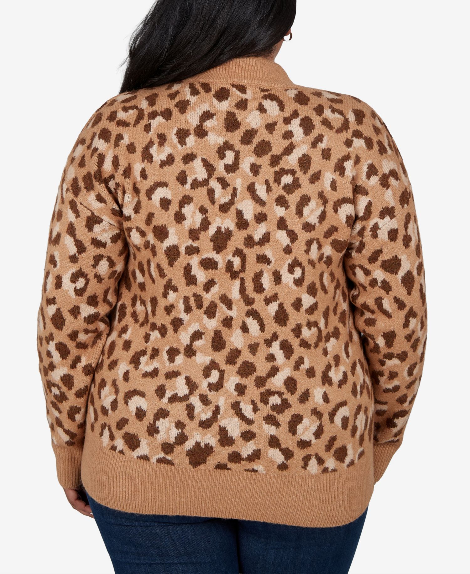 Plus Size Leopard Spots Animal-Print Long-Sleeve Pullover