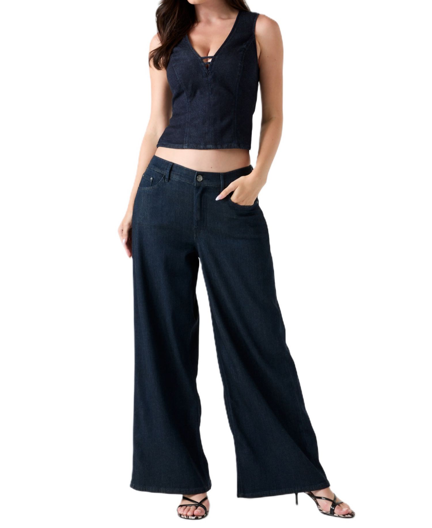 Women's Briley Plunging V-Neck Cropped Sleeveless Denim Top