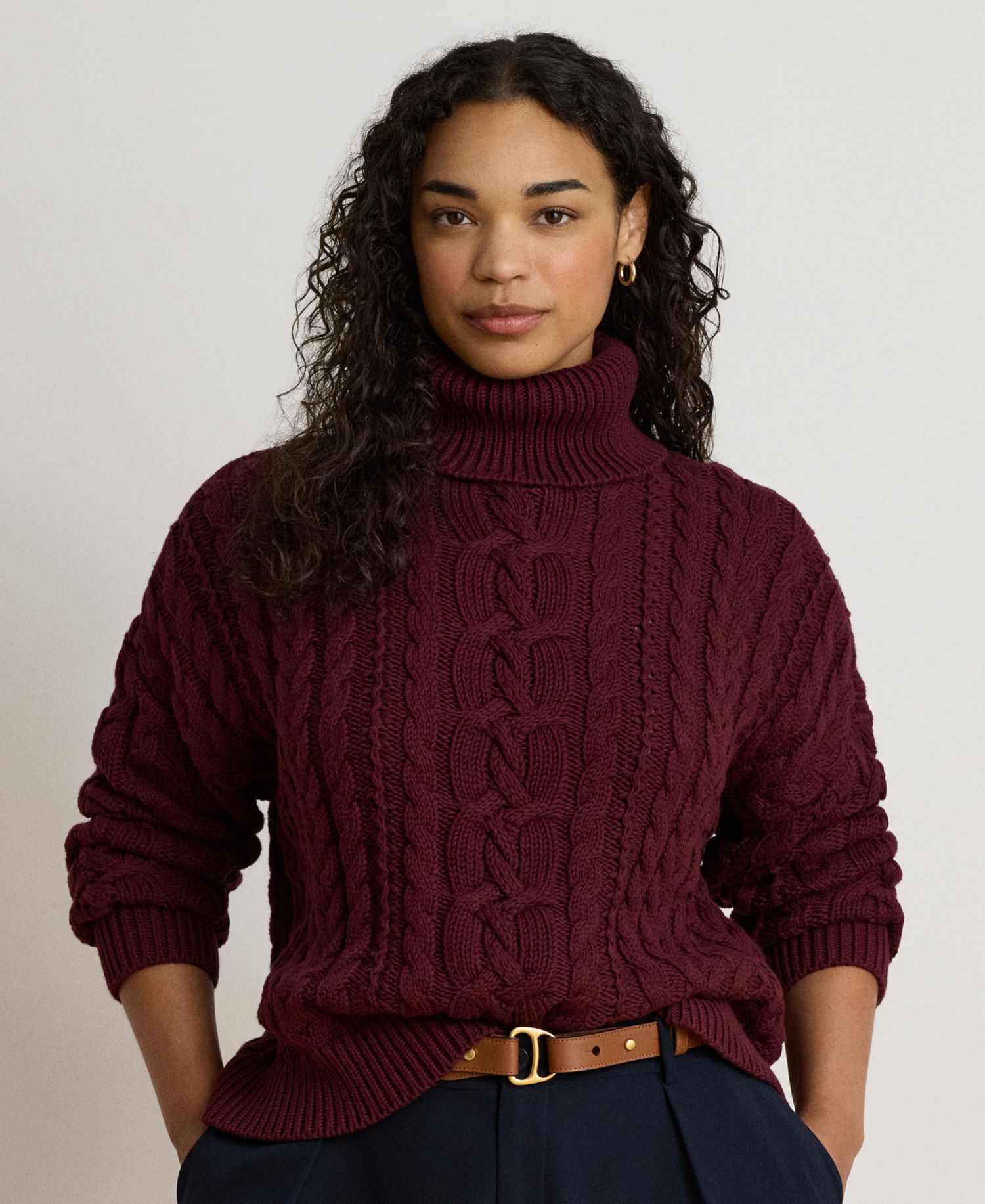 Women's Cable-Knit Cotton Turtleneck Sweater