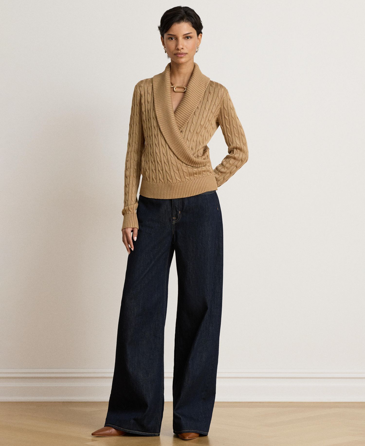 Women's Cable-Knit Shawl-Collar Sweater