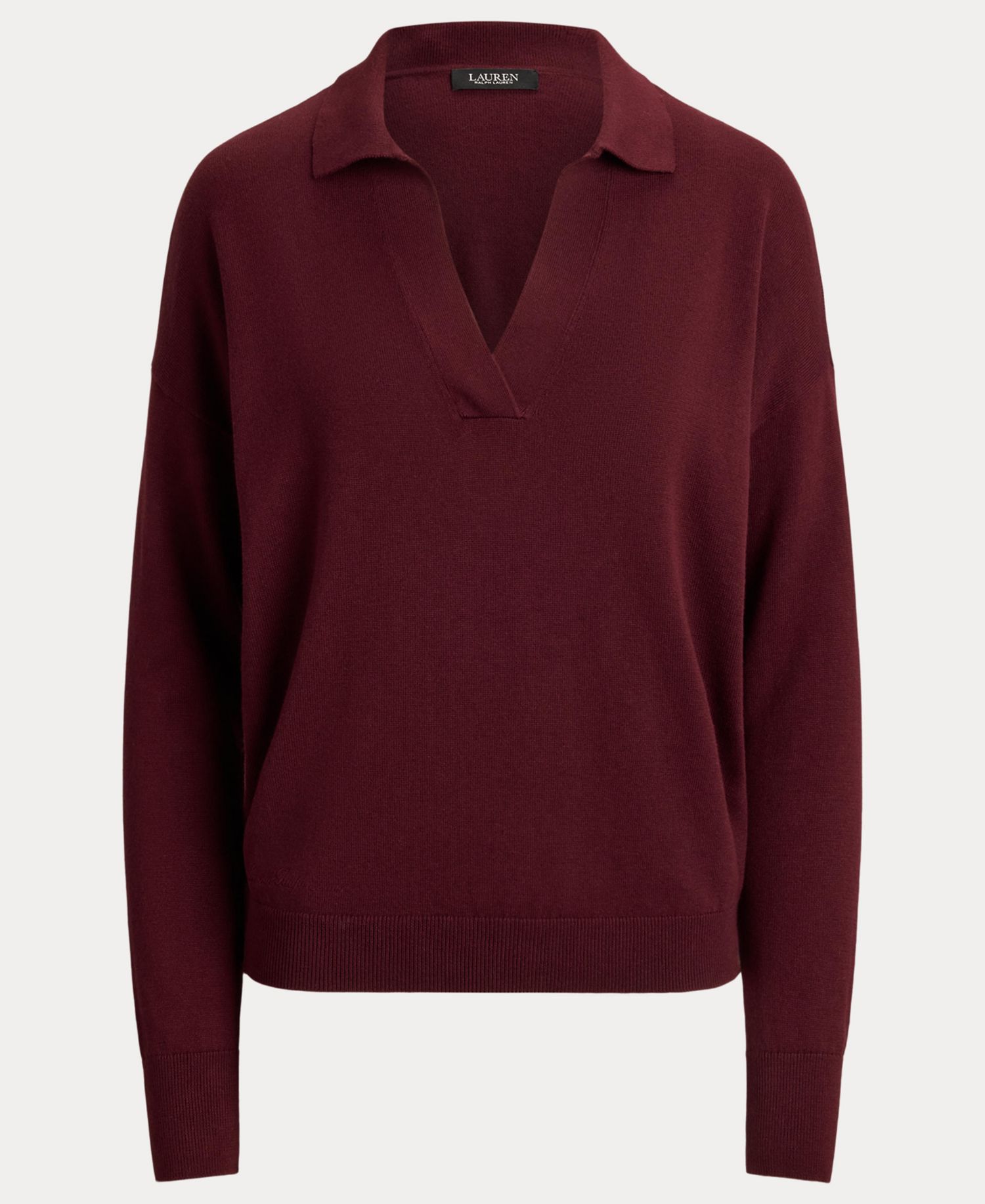 Women's Polo V-Neck Long-Sleeve Sweater