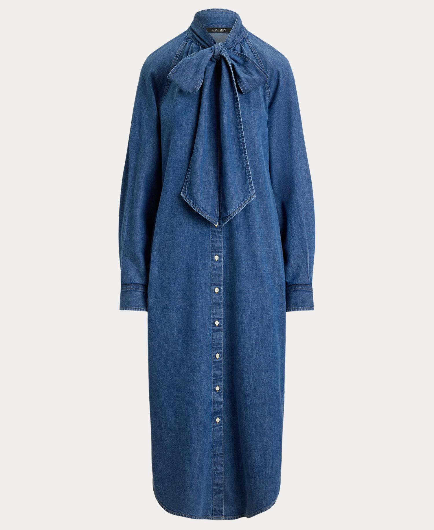 Women's Denim Tie-Neck Midi Shirtdress