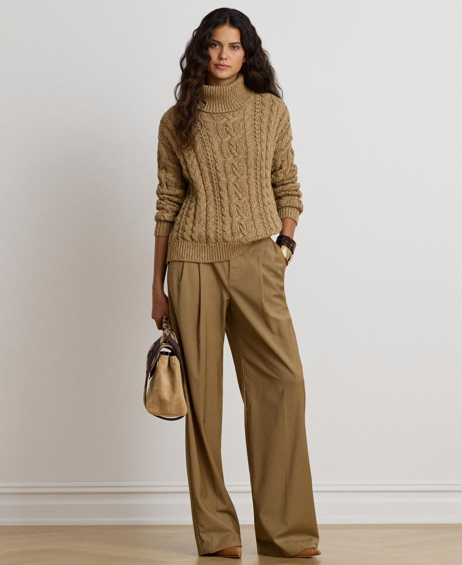 Women's Marled Cable-Knit Long-Sleeve Turtleneck Sweater