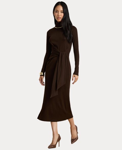Женское платье Lauren Ralph Lauren Tie-Front Turtle Neck, цвет: Коричневый
