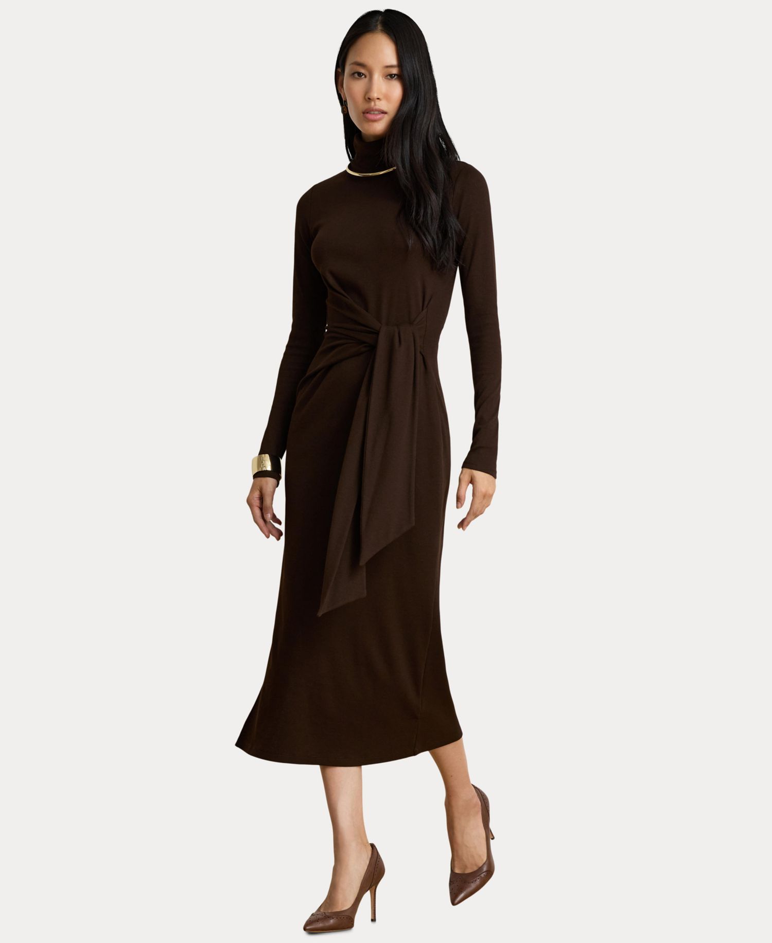 Women's Tie-Front Turtle Neck Dress