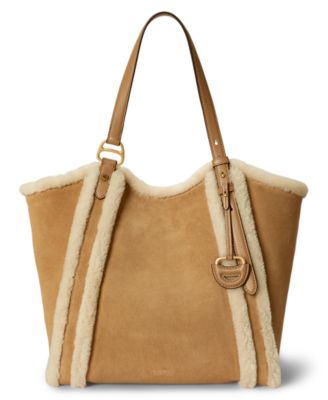 Tasha Extra-Large Sherpa-Trim Suede Tote Bag