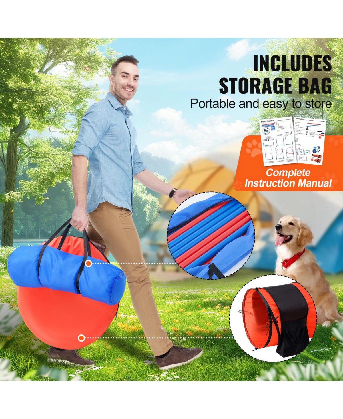 Vevor Dog Agility Training Equipment 7 Pcs Set Upgrade Hurdles 2 Tunnels Ring