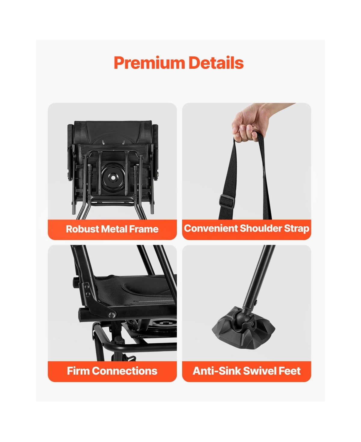 Mountaintop Hunting Chair, 360degree(s) Silent Swivel Foldable Blind Chair, Heavy Duty Steel Frame, Armrests, Adjustable Strap, 300 Lbs