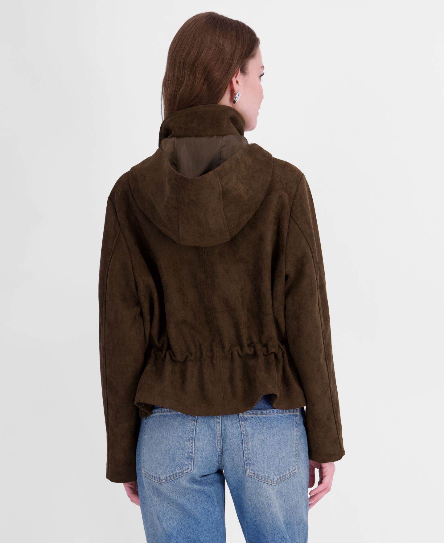 Женское пальто Tahari Faux Suede Hooded Anorak, цвет: Шоколадный — фото 6