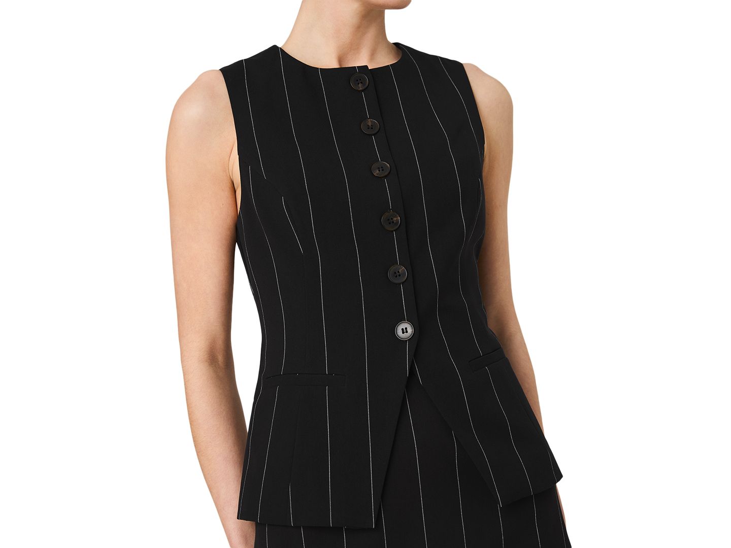 Женский топ French Connection Wide Pinstripe Suiting Sleeveless Peplum, цвет: Чёрный / Белый — фото 7