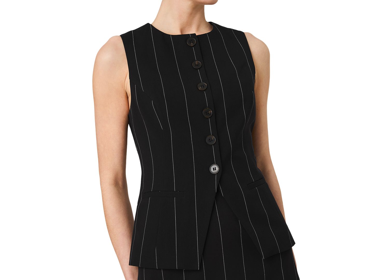 Women's Wide Pinstripe Suiting Sleeveless Peplum Top