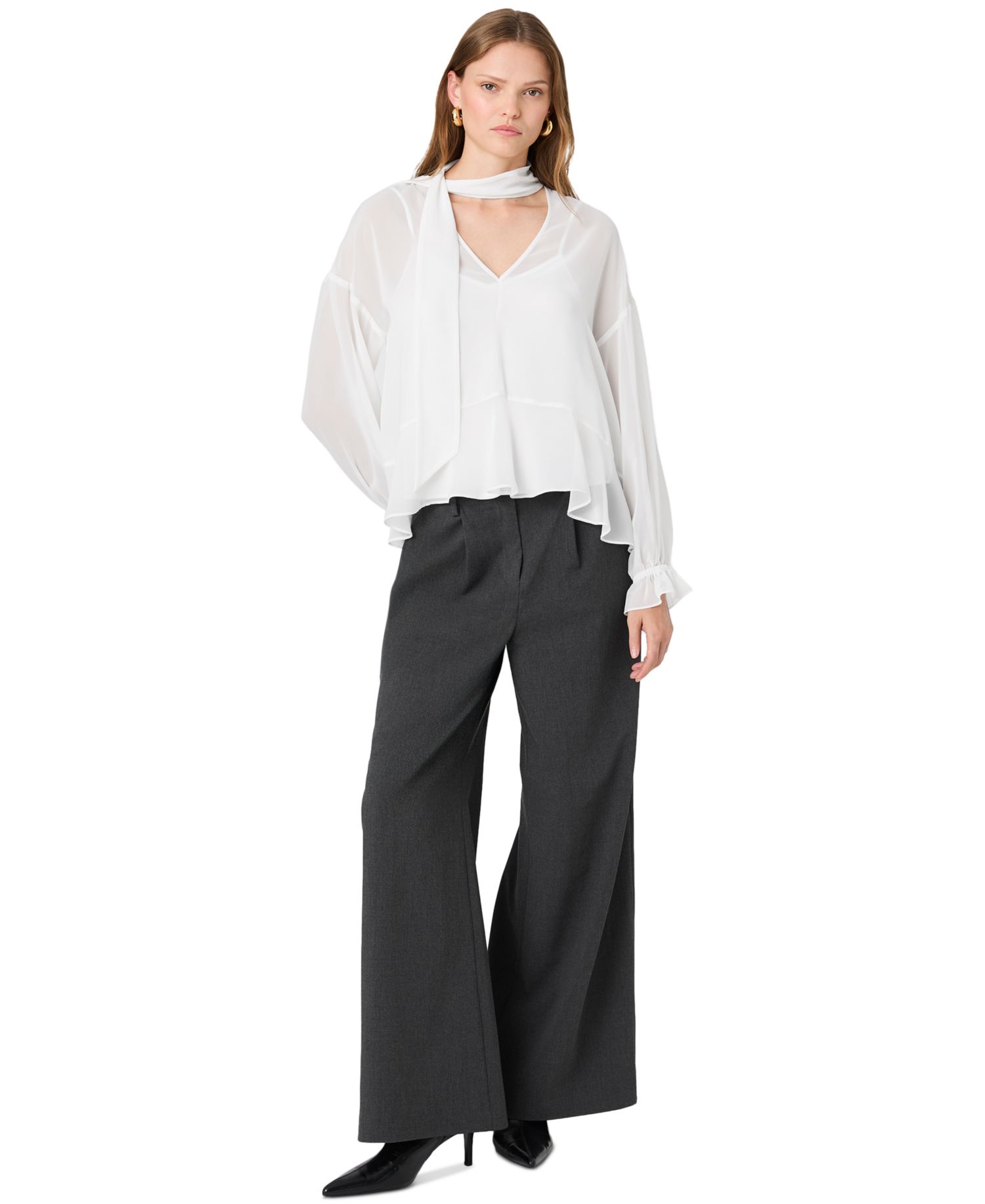 Women's Marina Tie-Front Chiffon Long-Sleeve Top