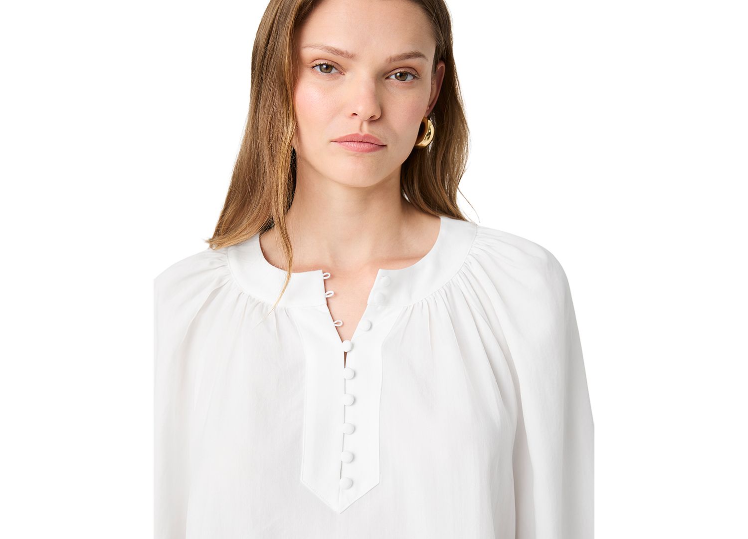 Women's Tencel Mock-Neck Long-Sleeve Half-Placket Blouse
