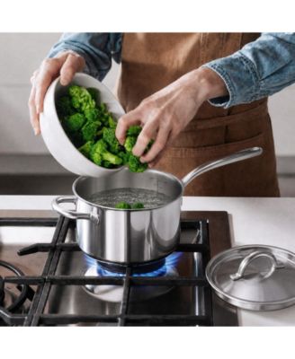 Mega Casa - 3.5 Qt Stainless Steel Sauce Pan with Lid, 304 Stainless Steel Cooking Pot with Helper Handle, Oven Safe to 500°F, Gas & Electric Stovetop Compatible Silver