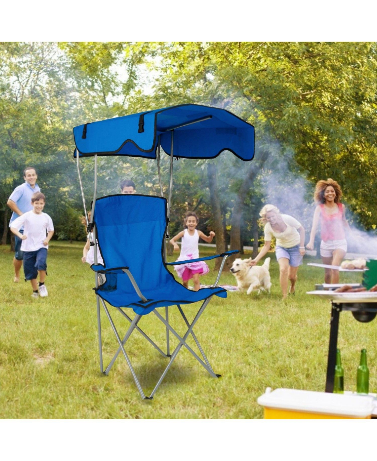 Mountaintop Foldable Beach Canopy Chair Sun Protection Camping Lawn Canopy Chair 330LBS Load Folding Seat with Cup Holder For Beach Poolside
