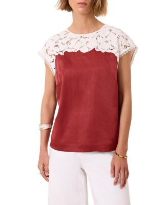 Women's Satin Lace Cap-Sleeve Top