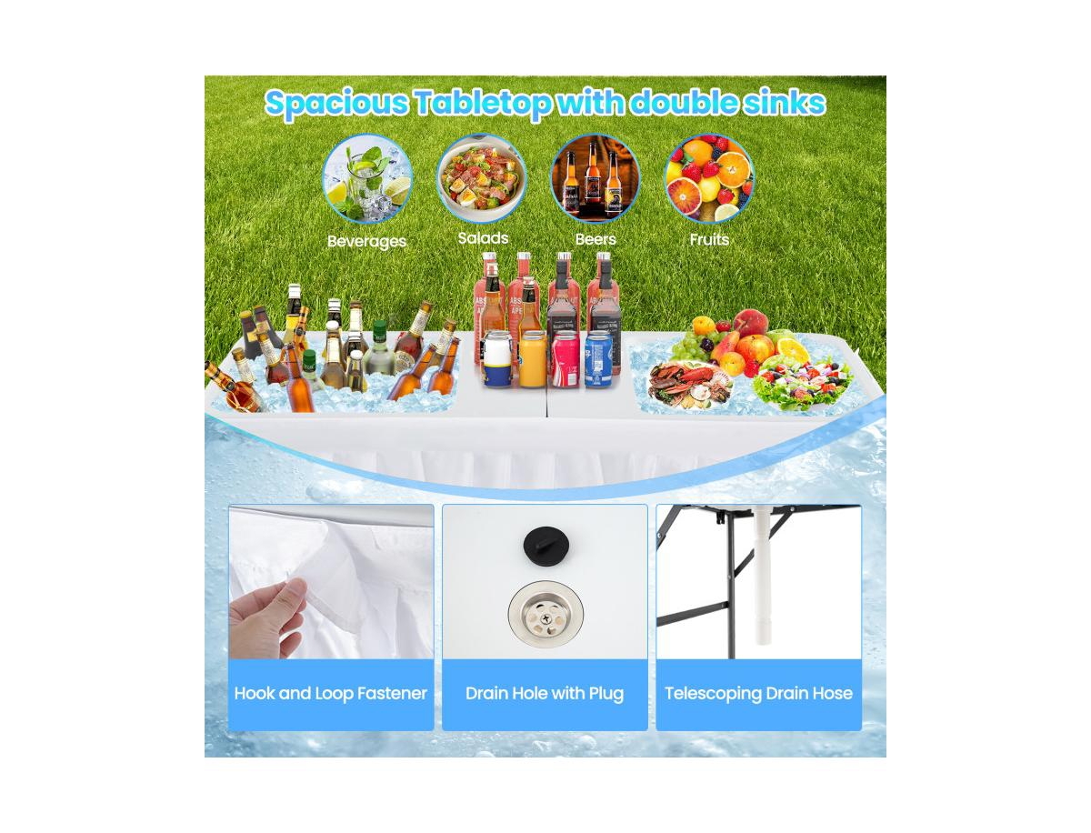 Boyel Living 5 Ft Folding Ice Cooler Table with Double Sinks for Camping Party Picnic Wedding