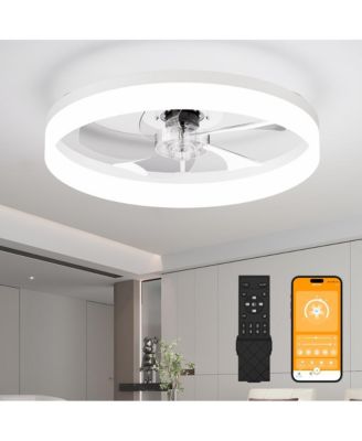 19.7-in Flush Mount Ceiling Fan LED Light with Remote and App Control Included 5-Blade