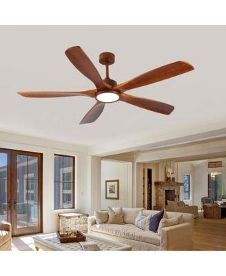 60-in Modern Natural Wood Downrod Ceiling Fans with Lights and Remote Control Included 5-Blade