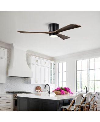 52-in Minimalism Flush Mount Solid Wood Blades LED Ceiling Fan with Lights and Remote Control Included 3-Blade
