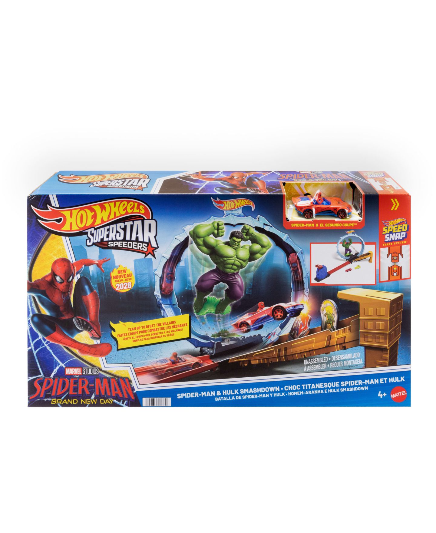 Детские игрушки Hot Wheels Spider-Man & Hulk Slam-Launch Track Set with Die-Cast Spider-Man Vehicle, Ages 4+ — фото 6