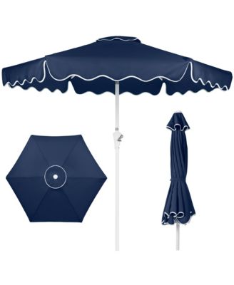 7.5Feet Patio Market Umbrella With Wavy Trim, Fade-Resistant, Crank And Tilt, Wind Vent