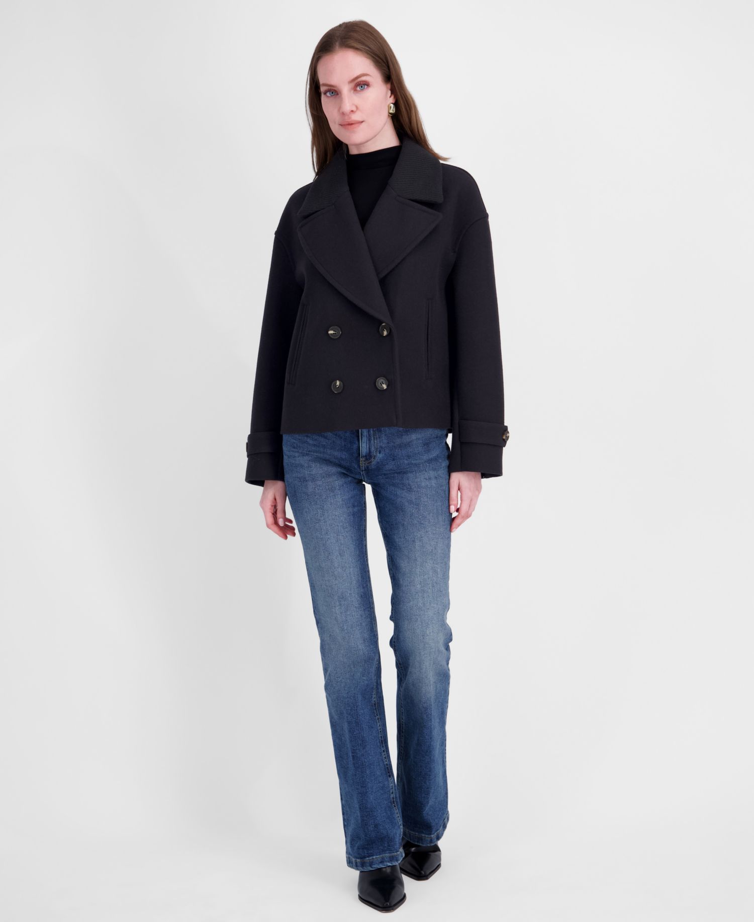 Women's Double-Breasted Notch-Collar Cropped Coat