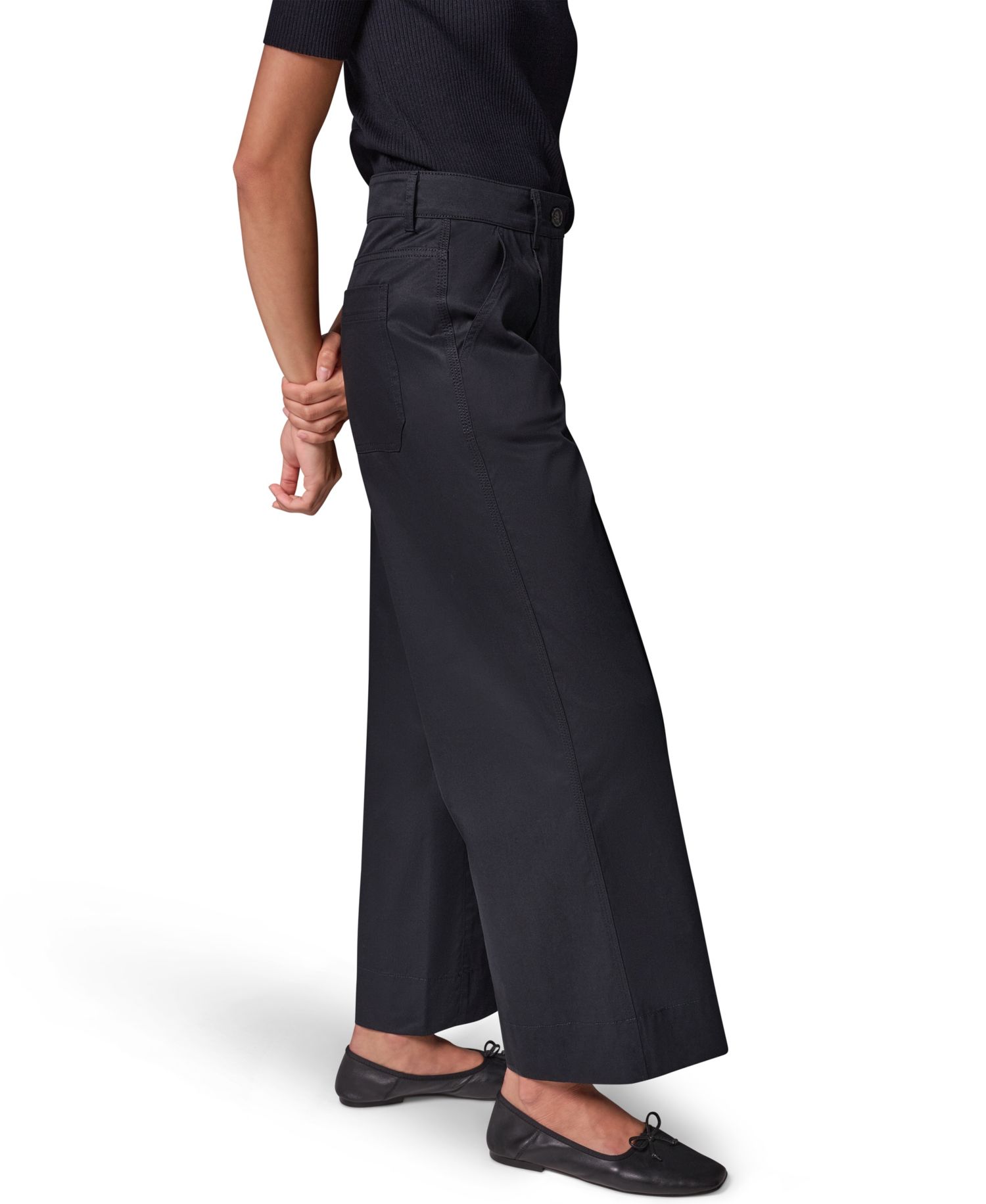 Women's Cotton Twill Wide-Leg Mid-Rise Pants,