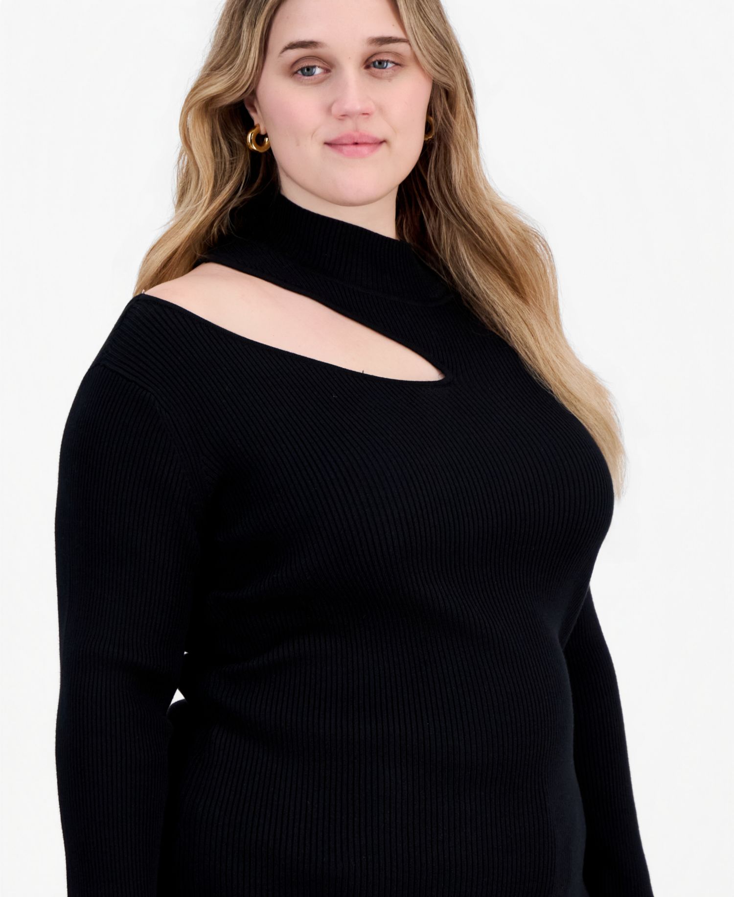 Plus Size Long-Sleeve Mock-Neck Cutout Top