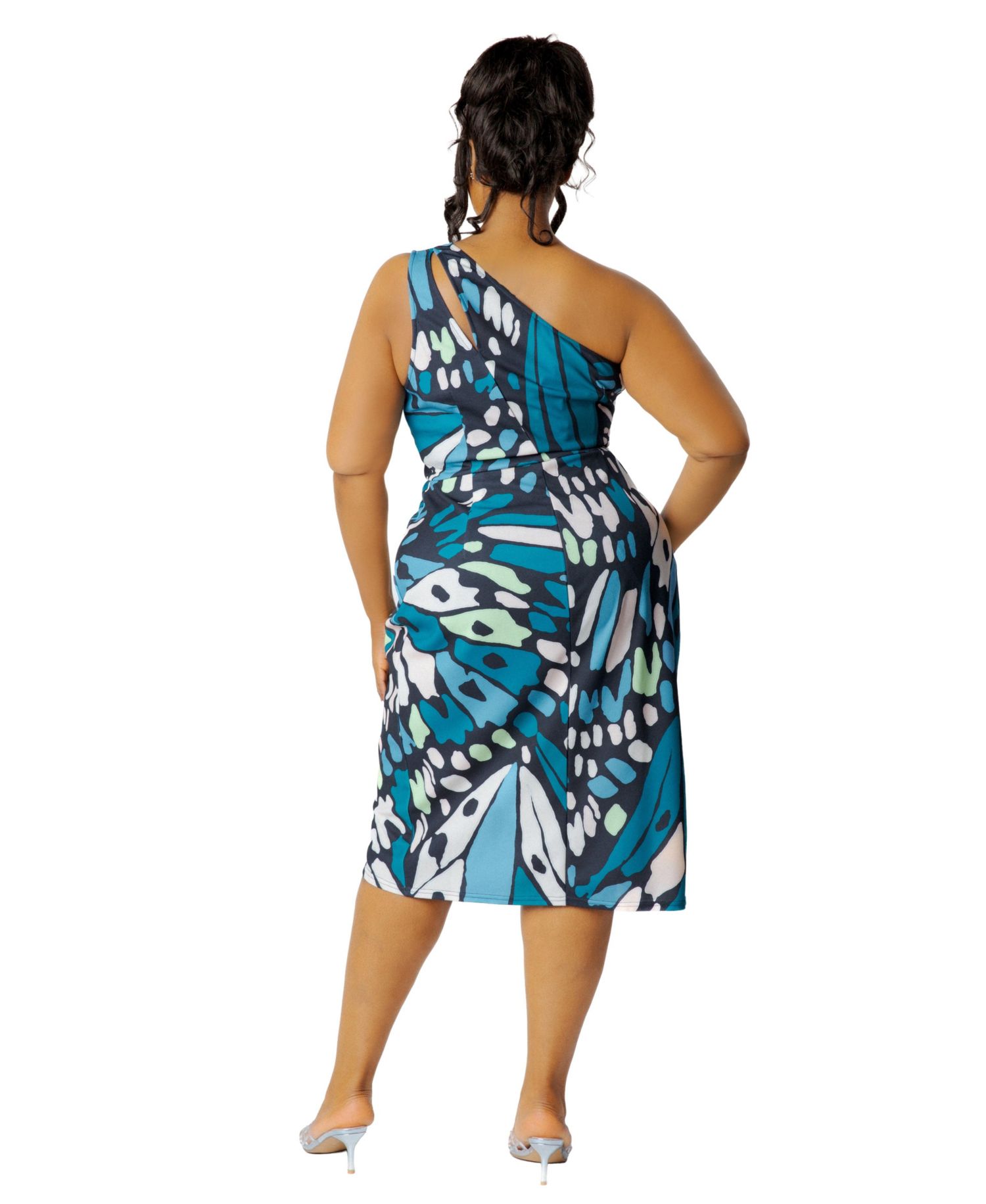 Plus Size One-Shoulder Butterfly-Print Asymmetrical Mini Dress