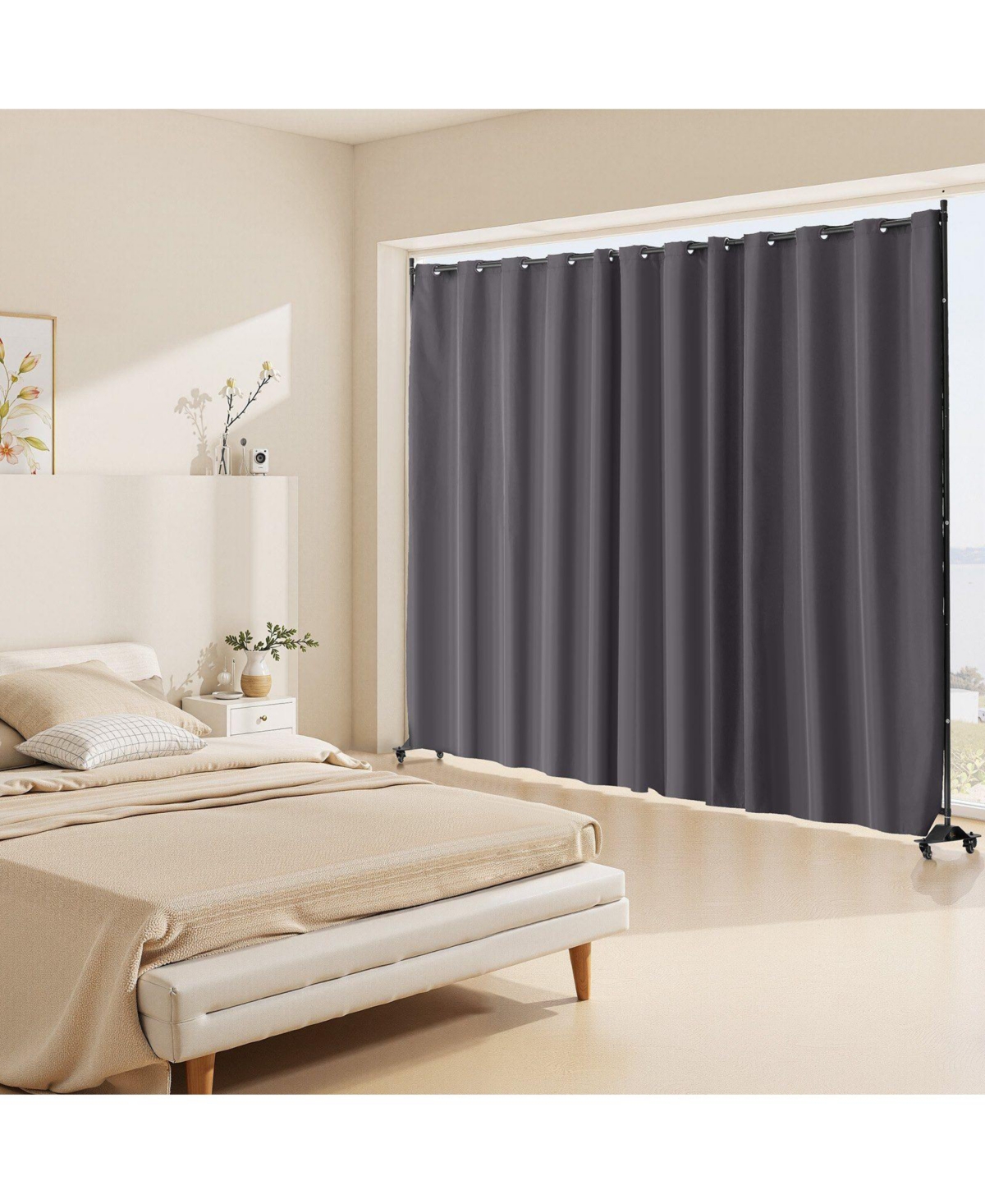 Slickblue Portable Room Divider with Wheels and Privacy Curtain