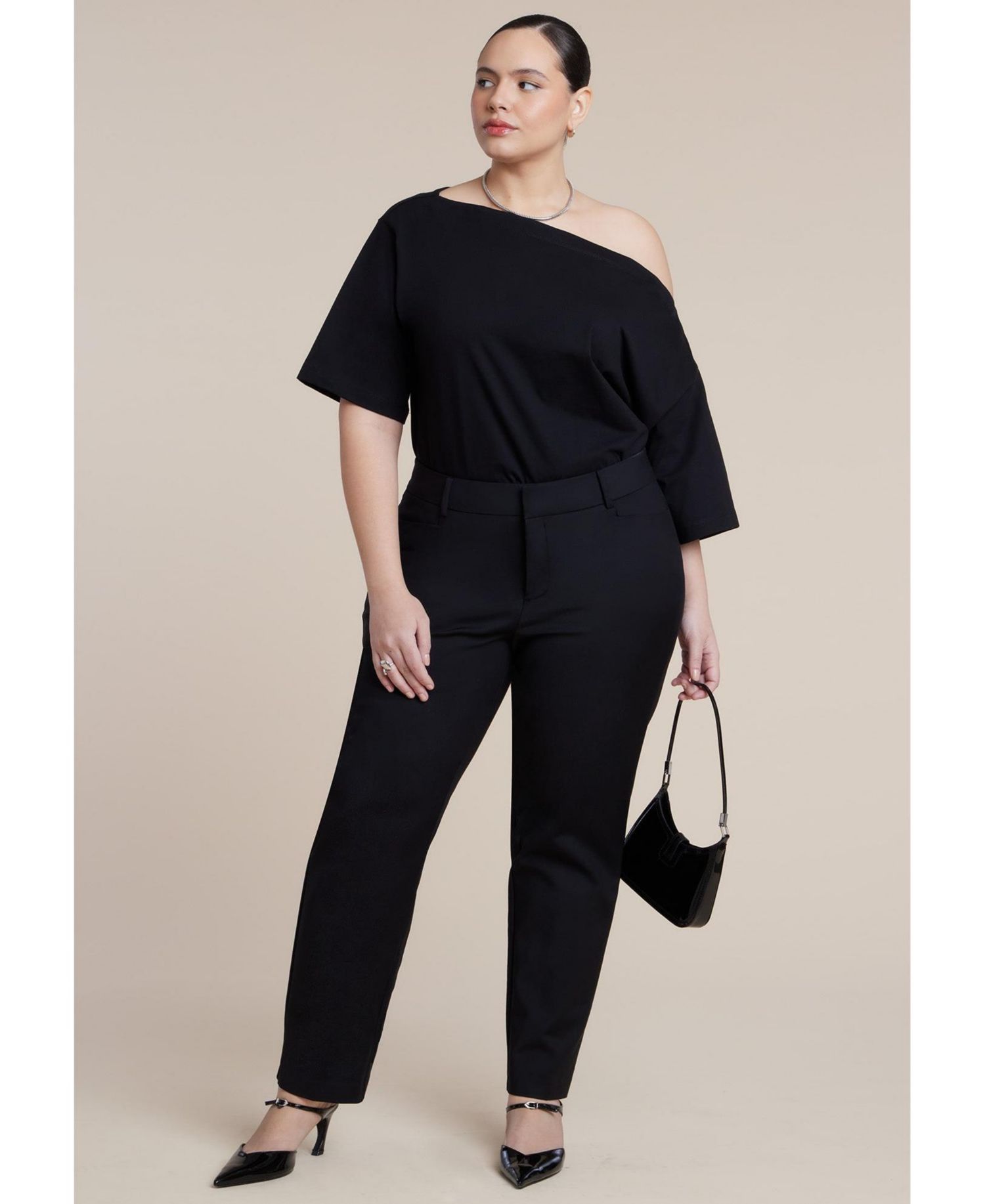 Plus Size Slouchy Oversized Dropped-Shoulder Boat-Neck Tee
