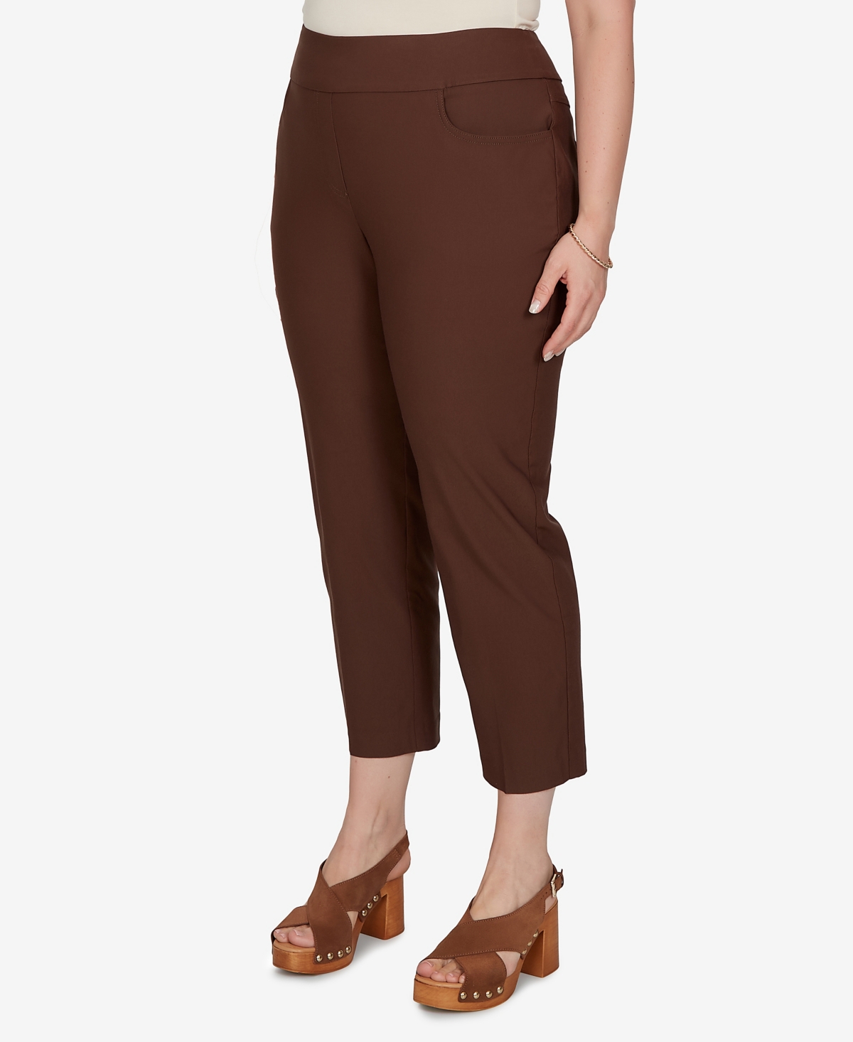 Ruby Rd. Plus Size Pull-on Ankle Mid-rise Pants In Brown