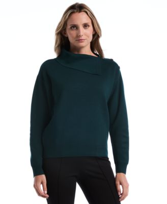 Petite Split-Neck Long-Sleeve Pullover Sweater