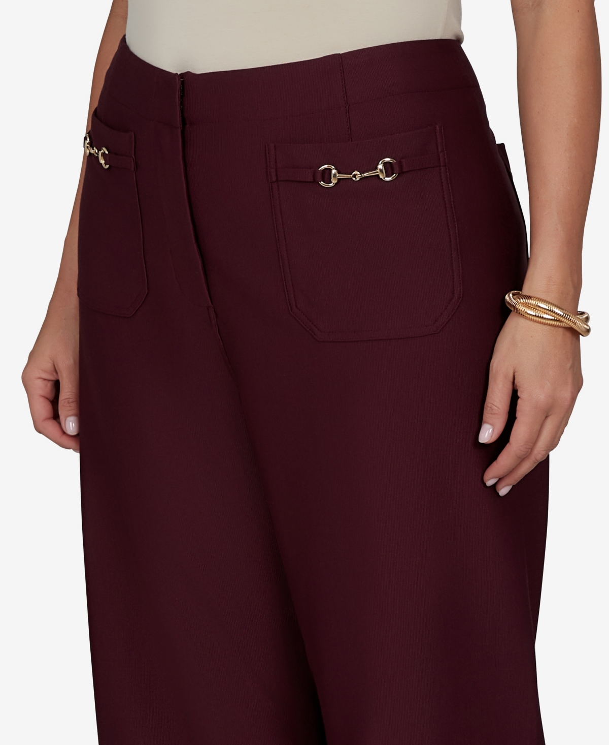 Ruby Rd. Plus Size Solid Pique Wide-leg Pull-on Pants In Burgundy