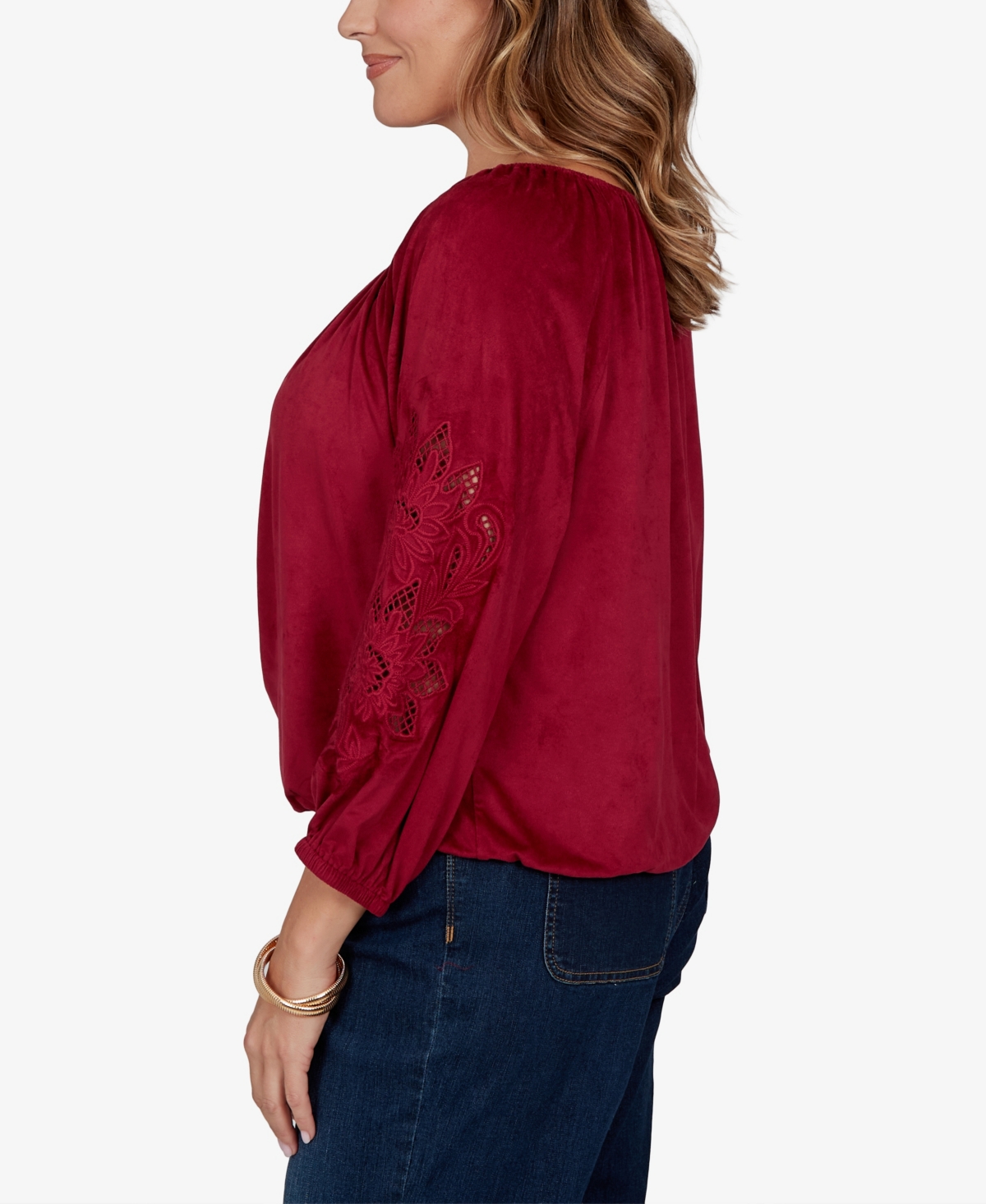 Ruby Rd. Plus Size Embroidered Scoop Neck Top In Red