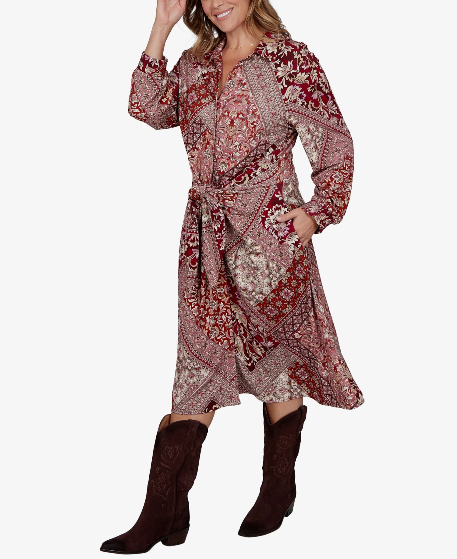 Plus Size Victorian Long-Sleeve Midi Shirt Dress