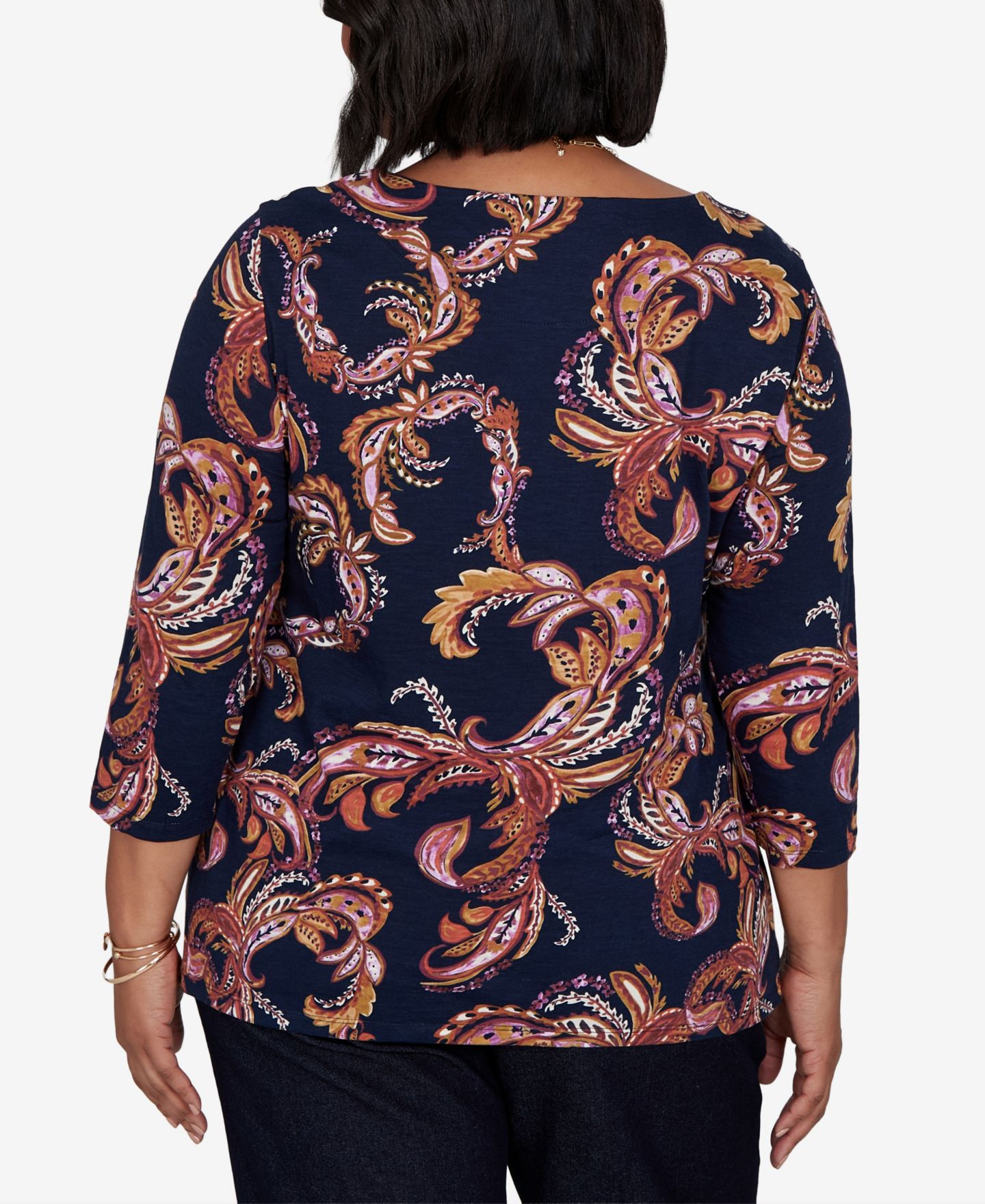 Женская футболка Ruby Rd. Plus Size Paisley 3/4-Sleeve Boat-Neck, цвет: Тёмно-синий разноцветный — фото 5