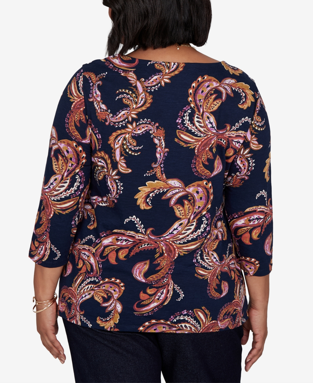 Ruby Rd. Plus Size Paisley 3/4-sleeve Boat-neck T-shirt In Blue