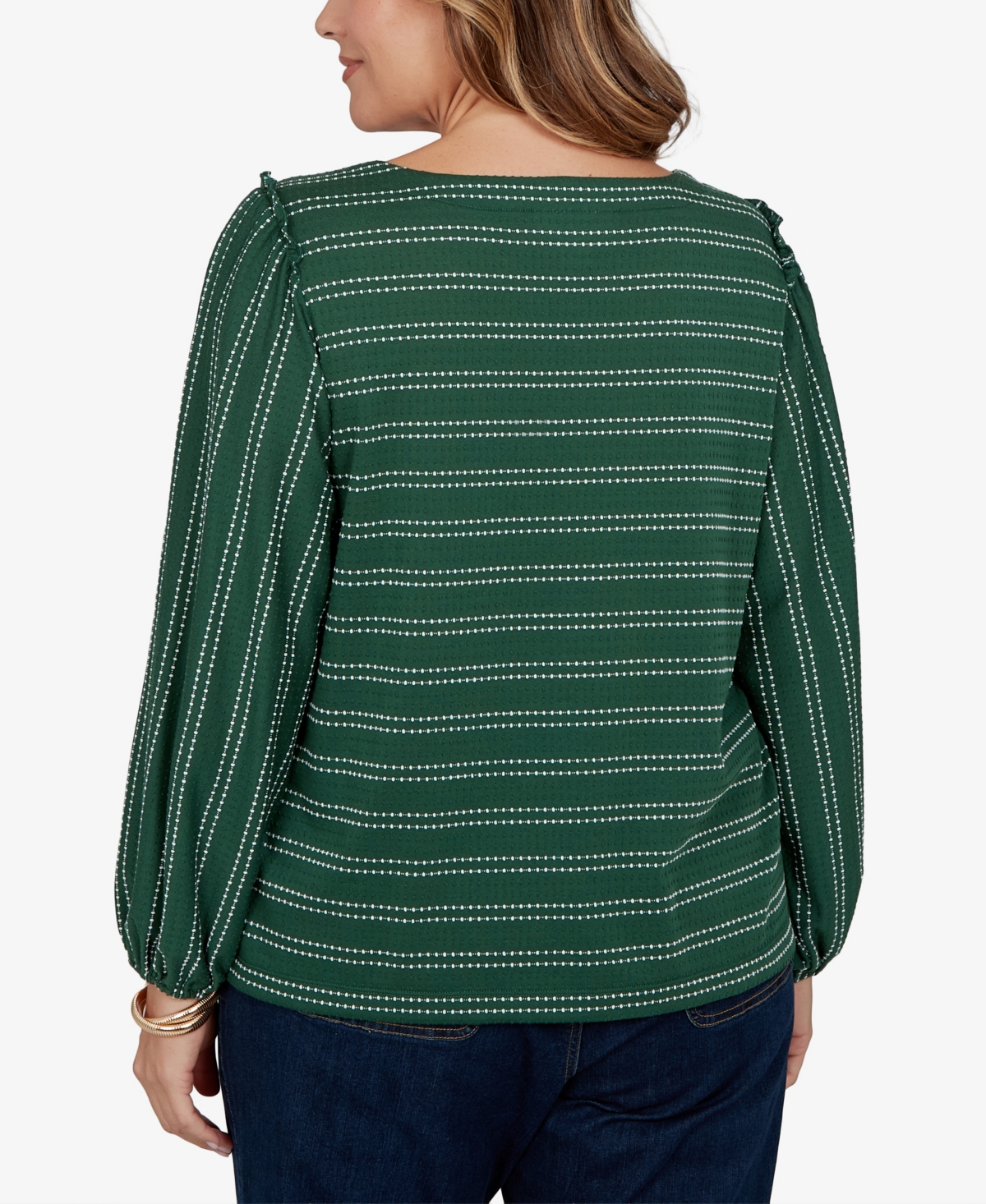 Ruby Rd. Plus Size Dobby Stripe Long-sleeve Boat Neck Blouse In Green