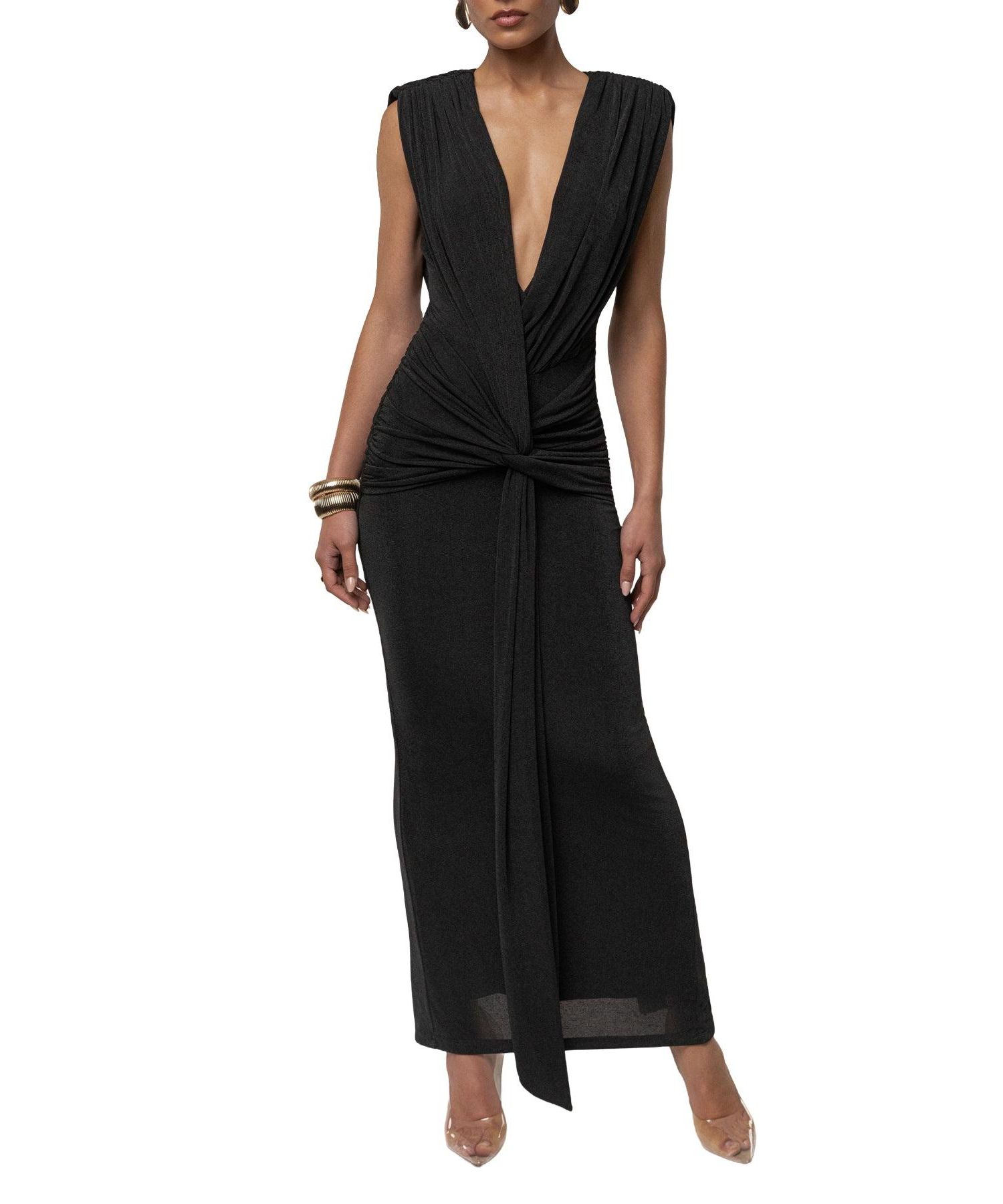 Women's Palma Plunge V-Neck Ruched Sleeveless Maxi Dress