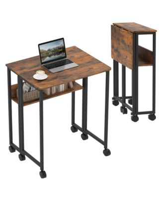Folding Computer Desk with Storage Shelf 24.8" Mobile Rolling Table on Wheels Space Saving Collapsible Writing Desk for Small Space Home Office