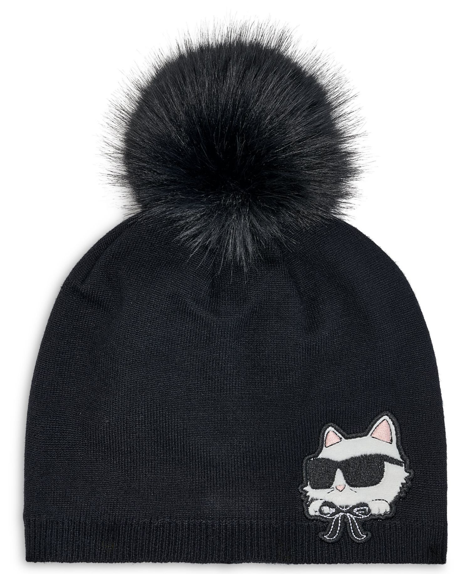 Cozy Cat Faux-Fur Pom Beanie Hat