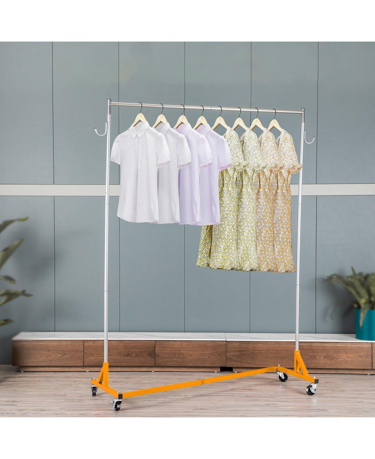 Slickblue Heavy Duty Z Base Clothing Rack with Wheels, Adjustable Garment Rack