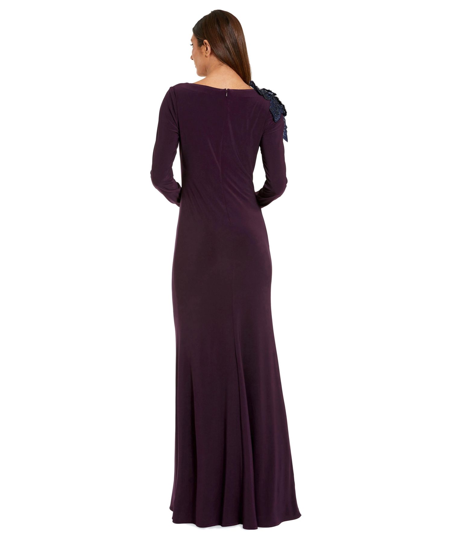 Women's Floral Beaded Applique Column Gown