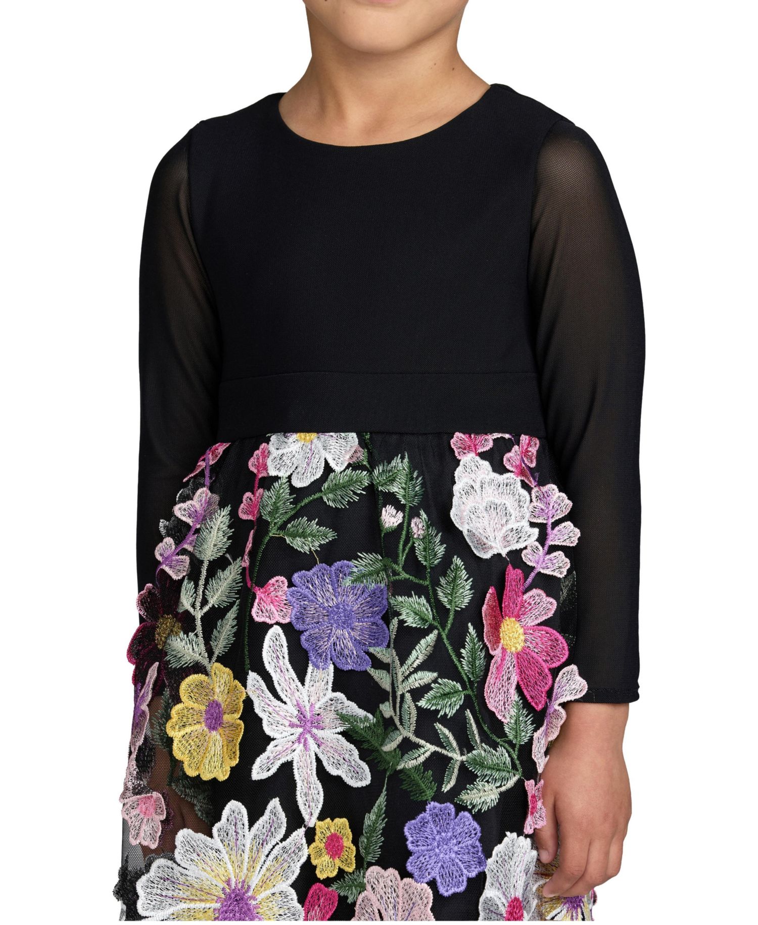 Big Girls Floral Embroidered Long Sleeve Dress