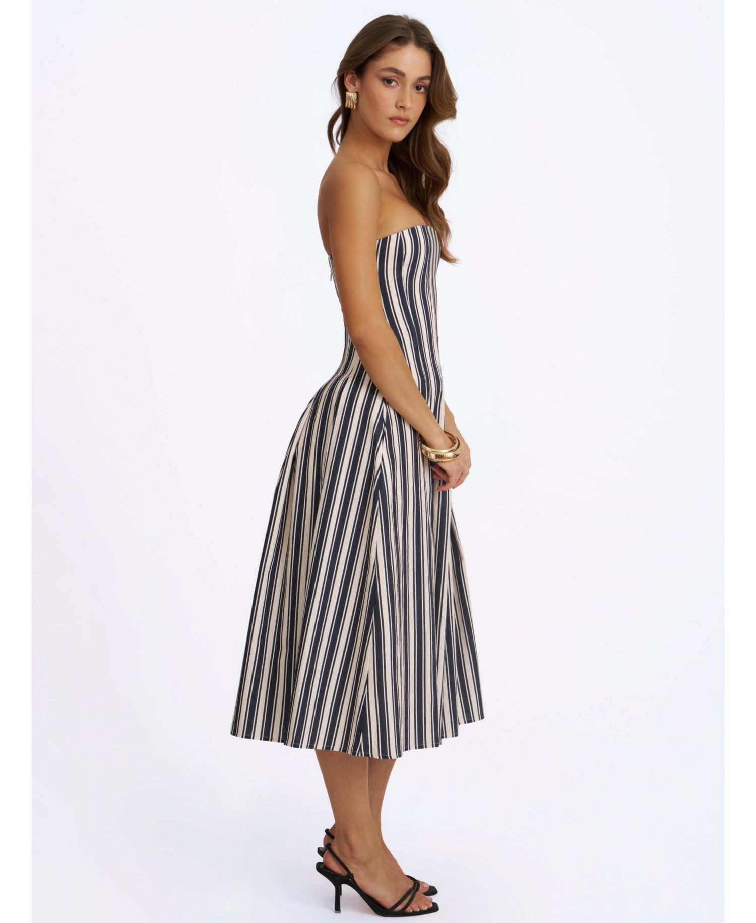 Women's Wyanne Linen-Blend Striped Strapless Midi Dress