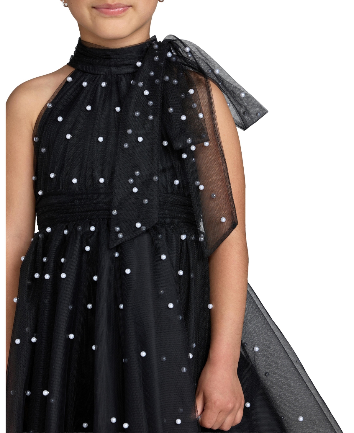 Mac Duggal Little Girls Pearl Embellished Tulle Fit and Flare Dress