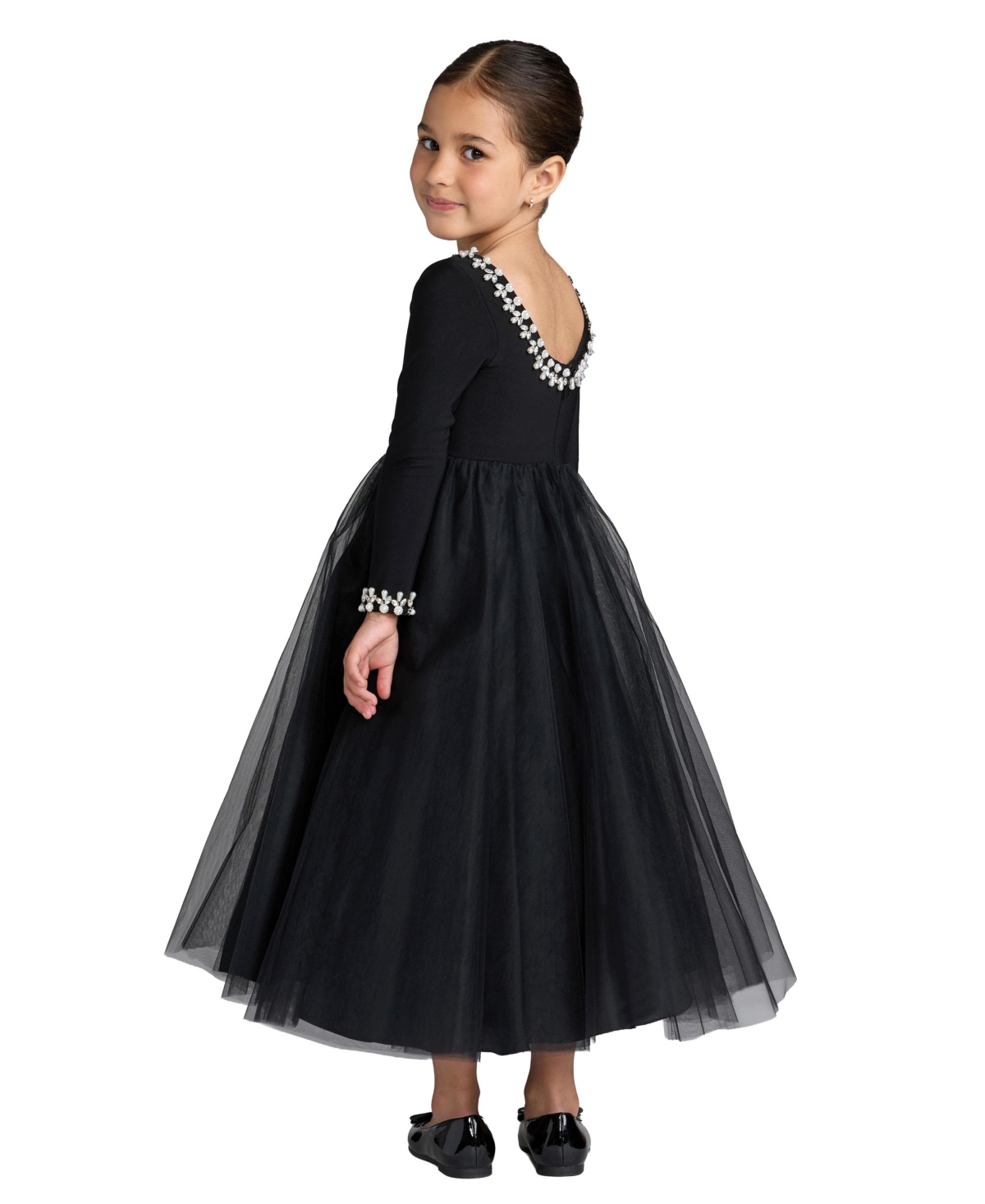 Mac Duggal Big Girls Jewel Trim Tulle Maxi Dress